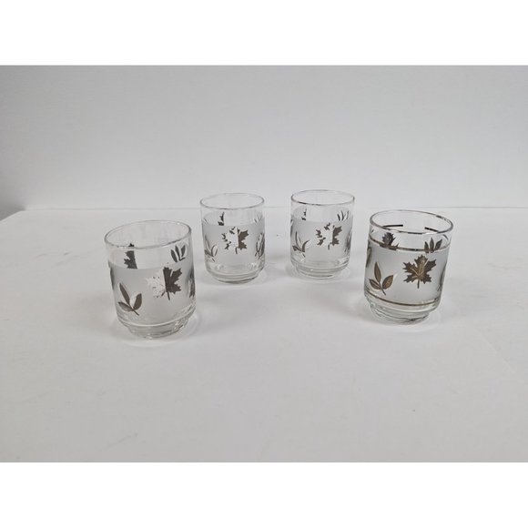 Set of 4 Vintage Libbey Silver Leaf Frosted Glasses 3" by 2 1/4" - Picture 1 of 7